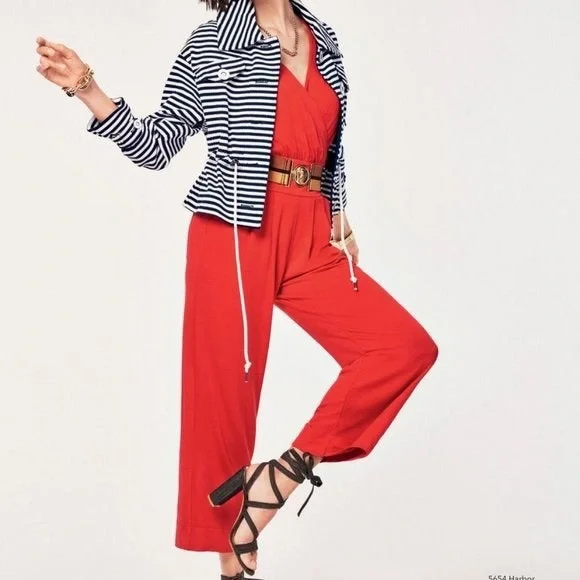 CAbi #5773 Uptown Sleeveless Red Jumpsuit one piece wrap front - Picture 5 of 11